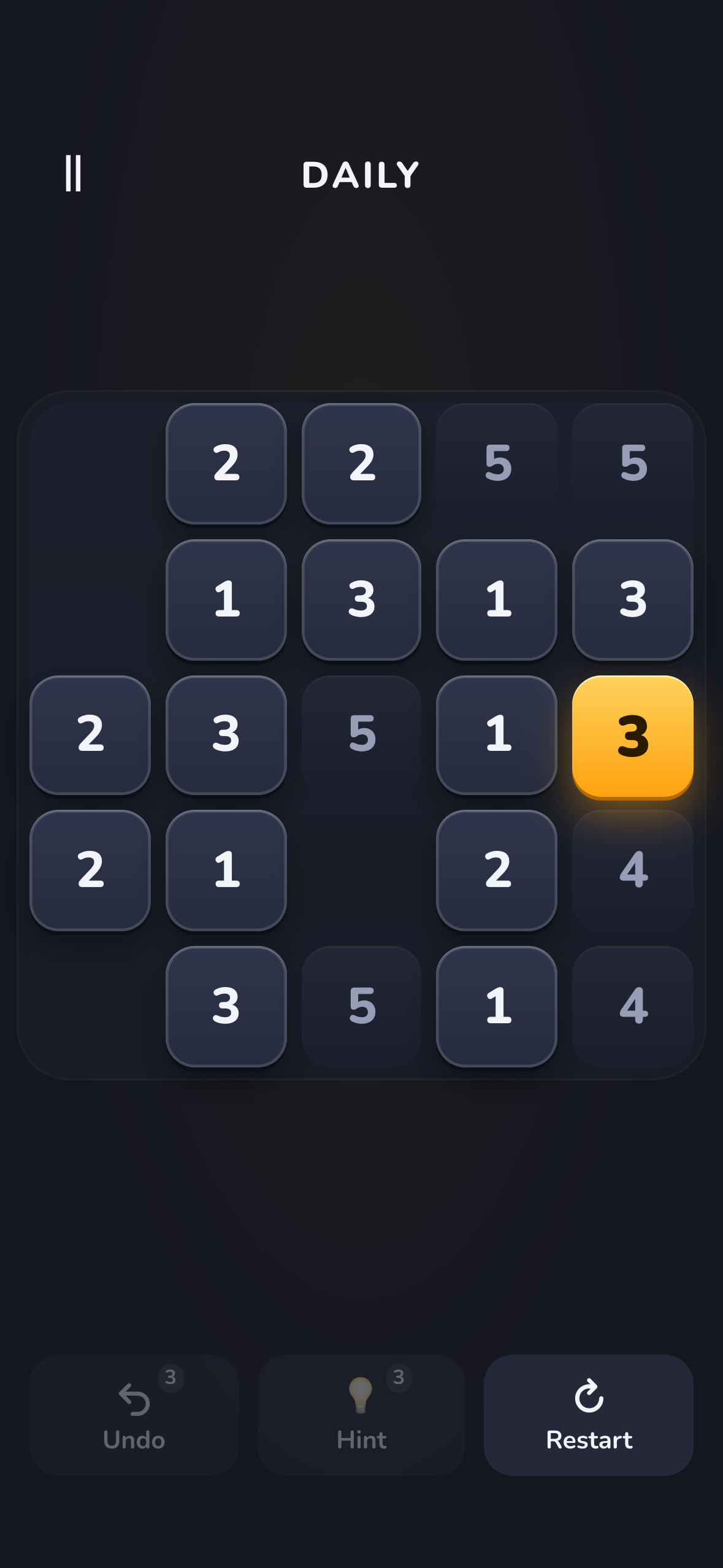 A 5 by 5 number board in Daily Challenge
