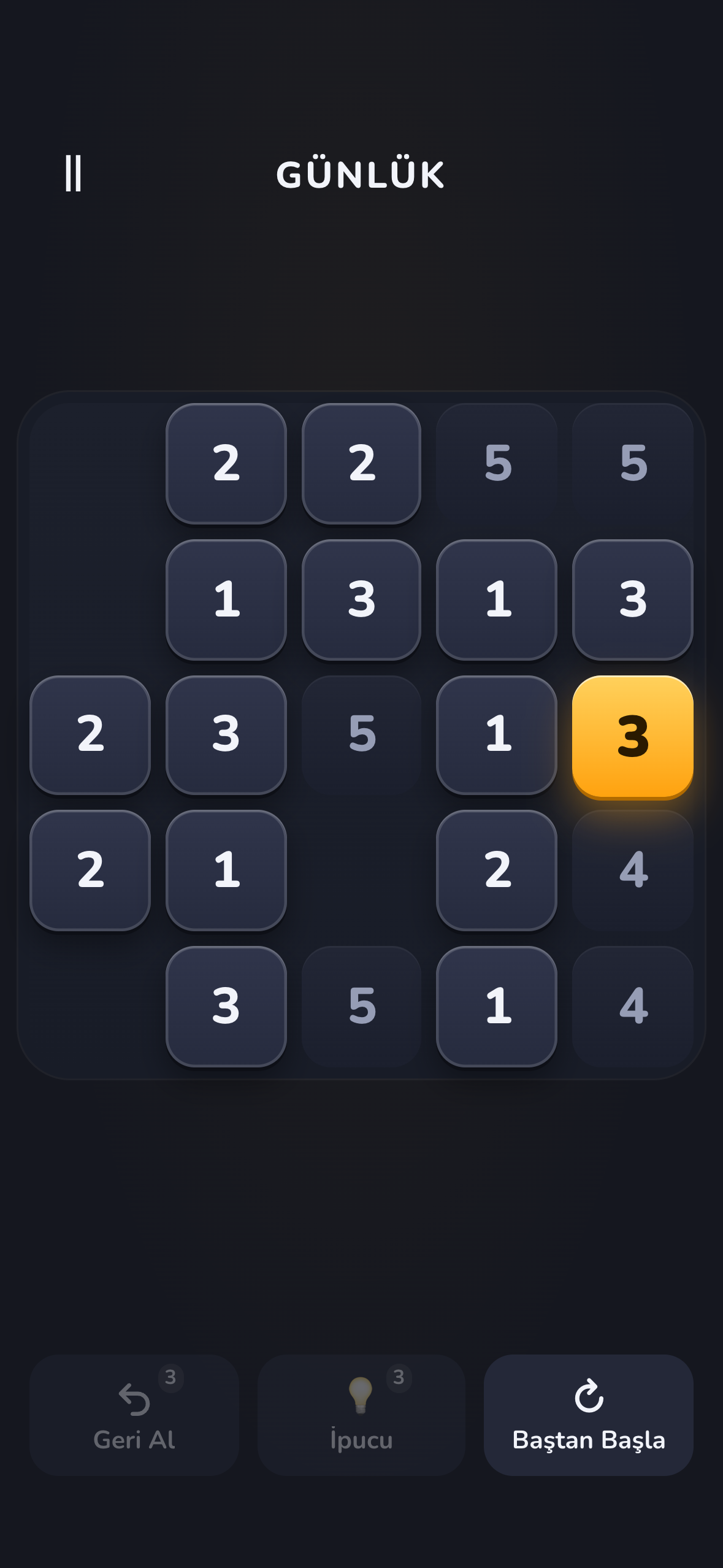 Günlük Mücadele'de 5 × 5 sayı tahtası