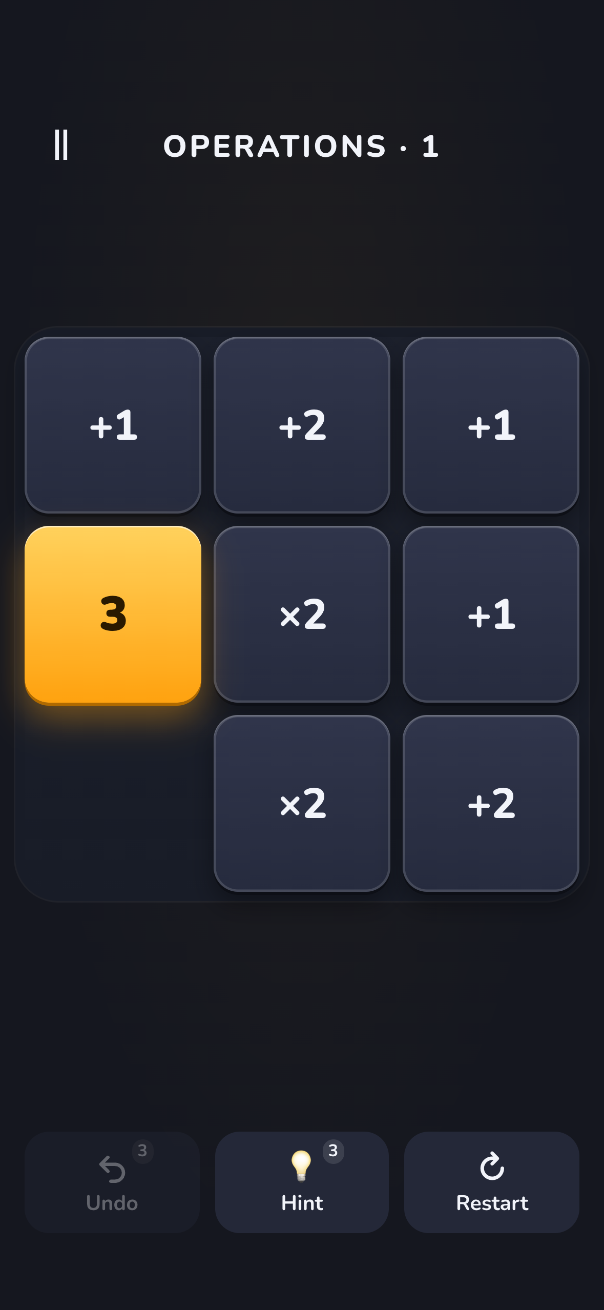 The yellow 3 tile and neighboring operation tiles in Operations mode